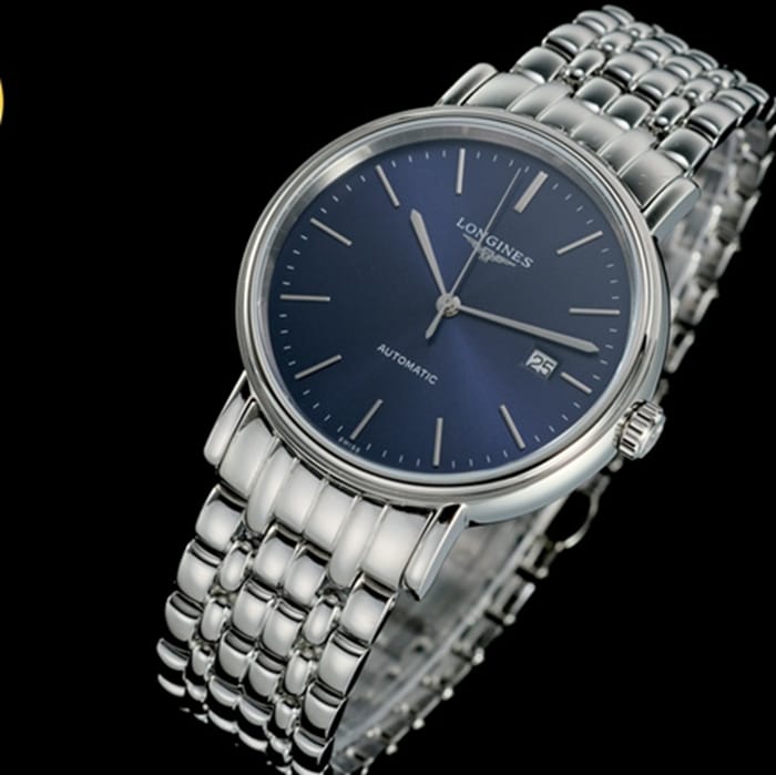 top-tier watch Longines men's blue dialsteel bracelet magnificent series watch front view