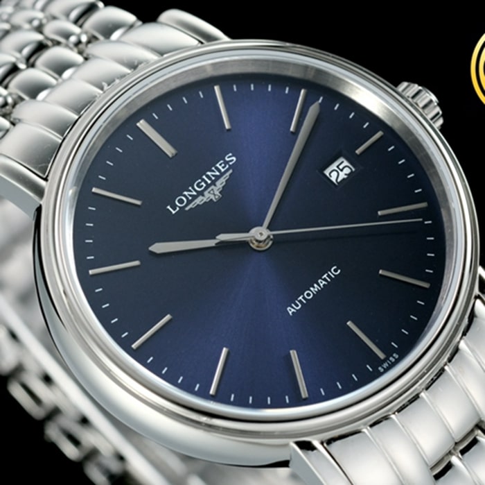 top-tier watch Longines men's blue dialsteel bracelet magnificent series watch front view