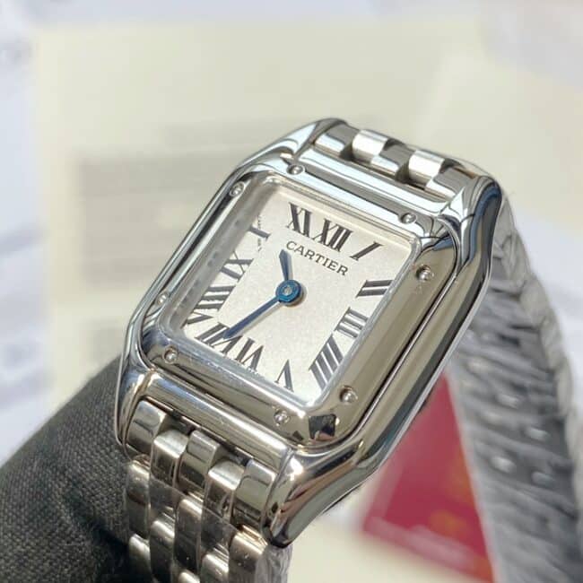 top-tier watch Cartier women's white dialsteel bracelet cheetah series quartz watch front view