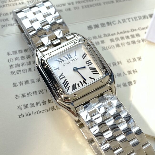 top-tier watch Cartier women's white dialsteel bracelet cheetah series quartz watch front view