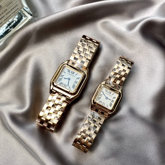 top-tier watch Cartier women's white dial gold steel bracelet cheetah series watch front view