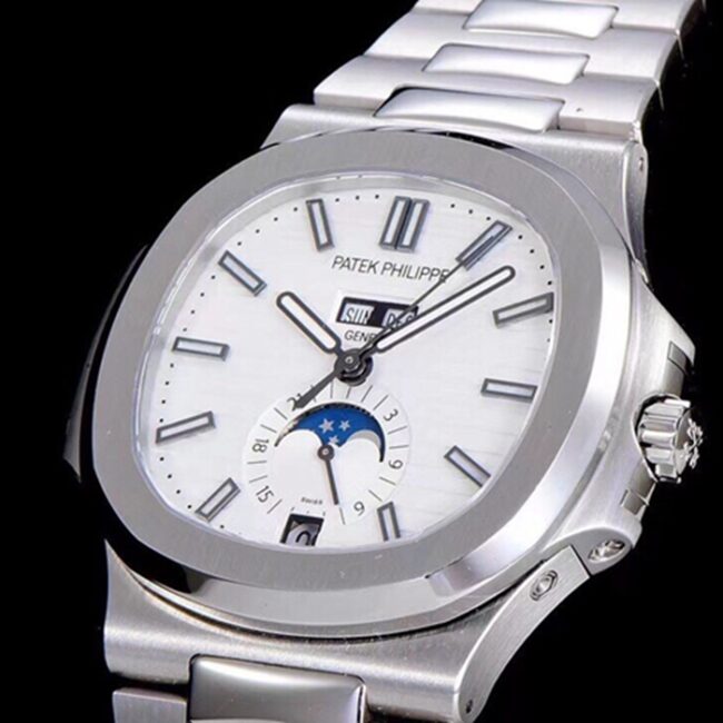 top-tier watch Patek Philippe men's white dialsteel bracelet5726 series watch front view