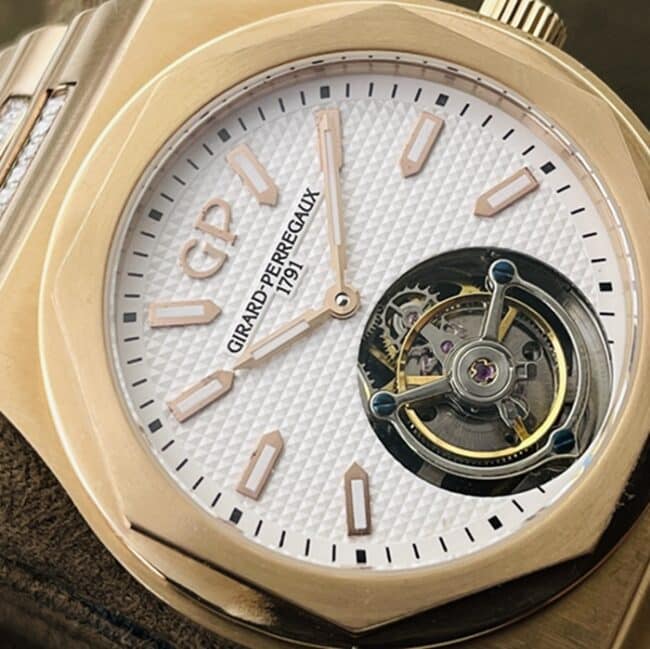 top-tier watch Girard-Perregaux men's white dial gold belt laurel series tourbillon watch front view