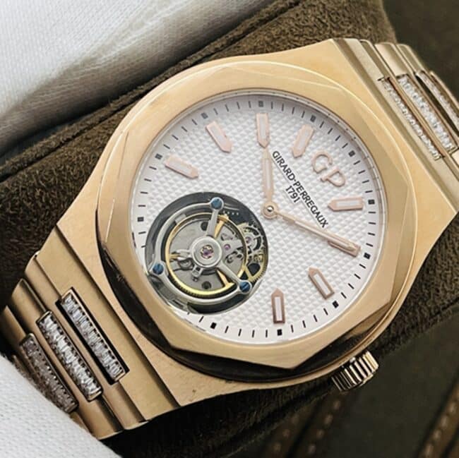 top-tier watch Girard-Perregaux men's white dial gold belt laurel series tourbillon watch front view