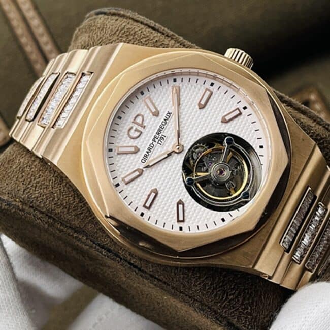 top-tier watch Girard-Perregaux men's white dial gold belt laurel series tourbillon watch front view