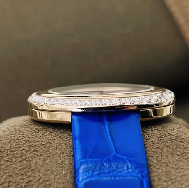 top-tier watch Countess blue dial blue belt time series leather strap watch detail shots