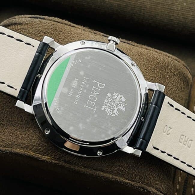 Top collectible watches Piaget Men's White Plate Black Strap Dragon and Phoenix Series Belt Watch Back Cover Figure