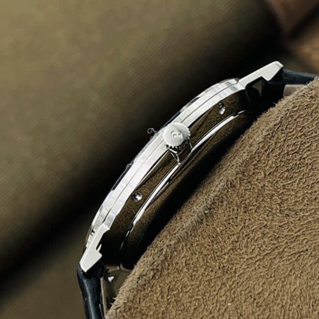 Top collectible watches Piaget Men's White Plate Black Strap Dragon and Phoenix Collection Belt Watch Side View