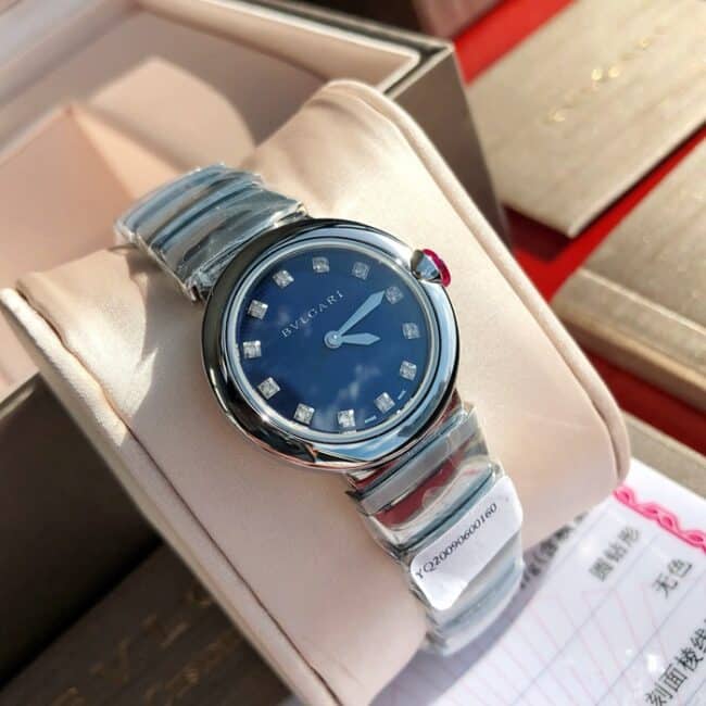 top-tier watch Bvlgari women's blue dialsteel braceletLVCEA series watch front view