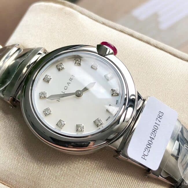 top-tier watch Bvlgari women's white dial steel bracelet LVCEA series watch front view