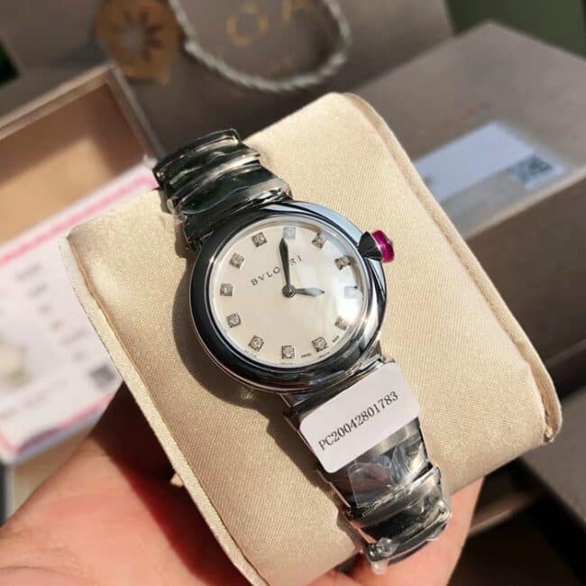top-tier watch Bvlgari women's white dial steel bracelet LVCEA series watch front view