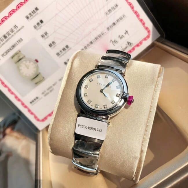 top-tier watch Bvlgari women's white dial steel bracelet LVCEA series watch front view