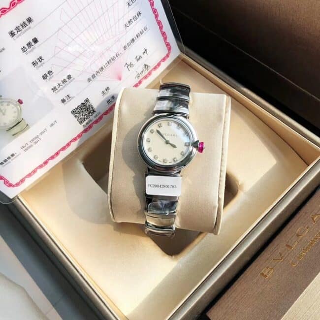 top-tier watch Bvlgari women's white dial steel bracelet LVCEA series watch front view