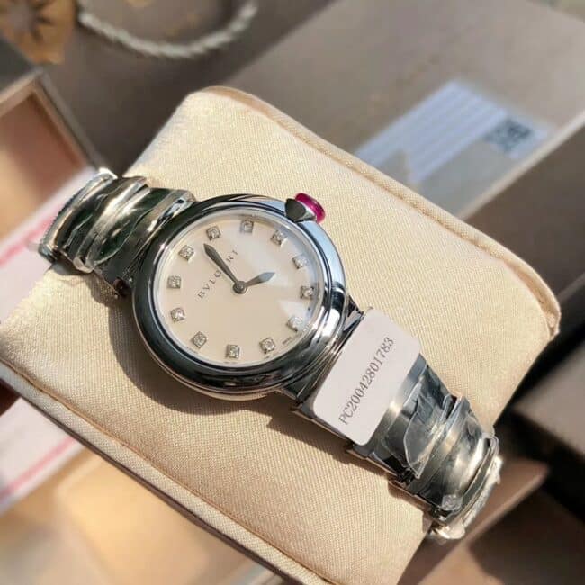 top-tier watch Bvlgari women's white dial steel bracelet LVCEA series watch front view