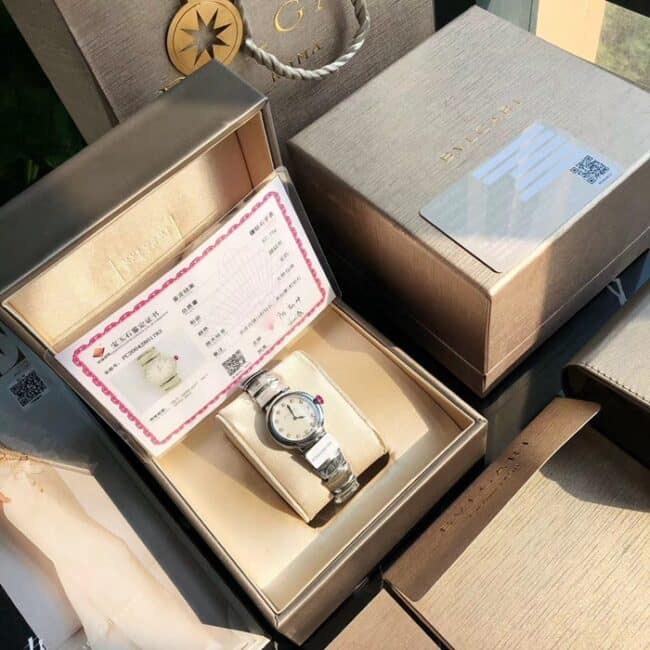 top-tier watch Bvlgari women's white dial steel bracelet LVCEA series watch front view