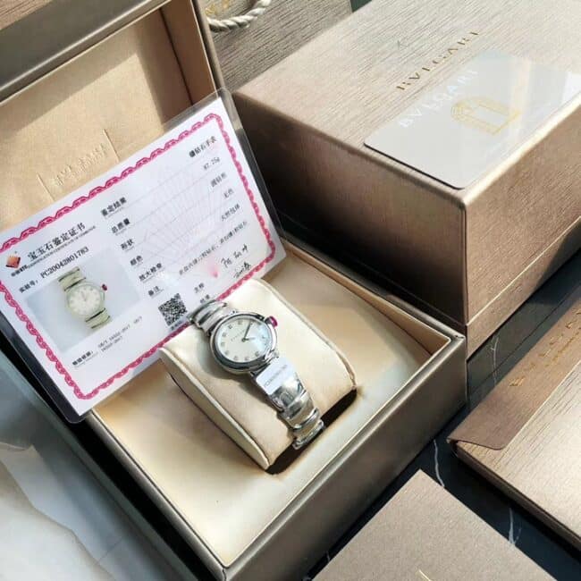 top-tier watch Bvlgari women's white dial steel bracelet LVCEA series watch front view