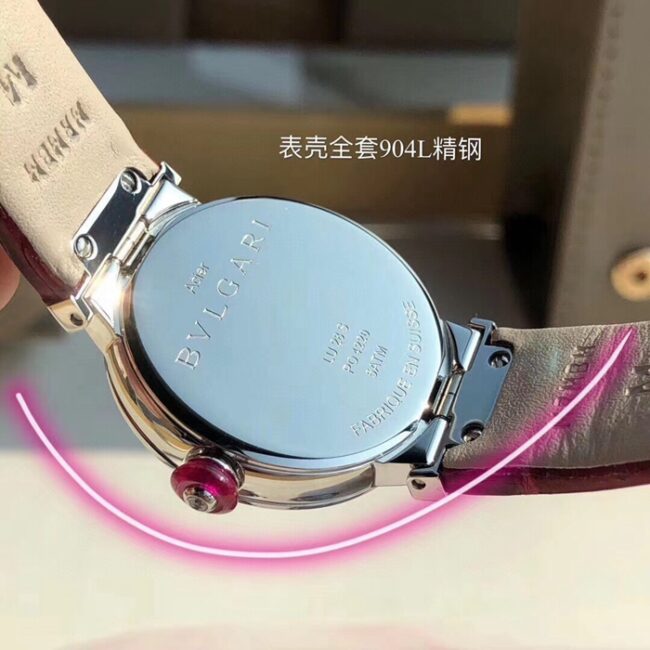 top-tier watch Bvlgari women's pink plate red strap LVCEA series leather strap watch back cover picture