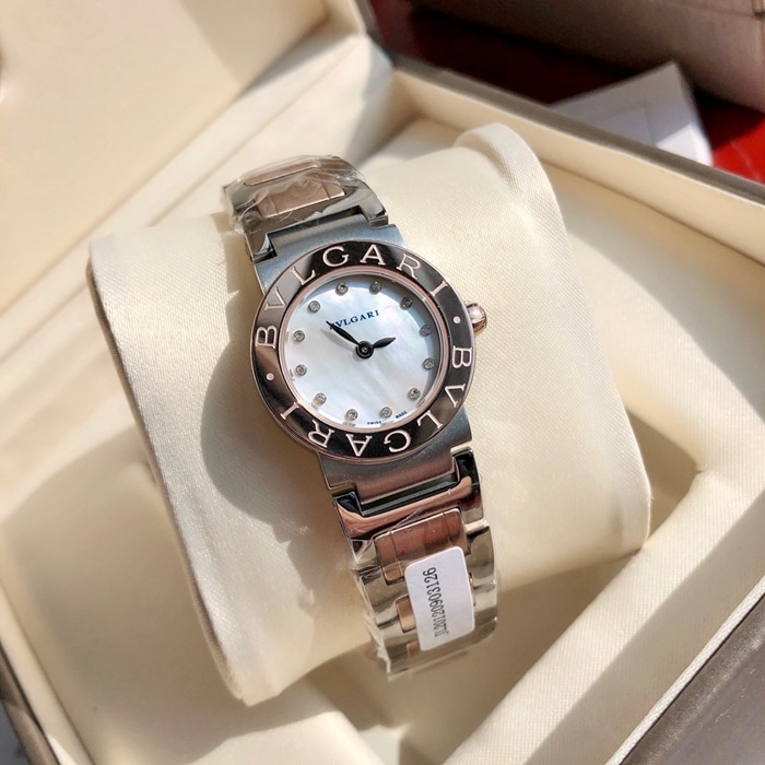 top-tier watch Bvlgari women's white dialsteel bracelet perfect fashion quartz watch front view