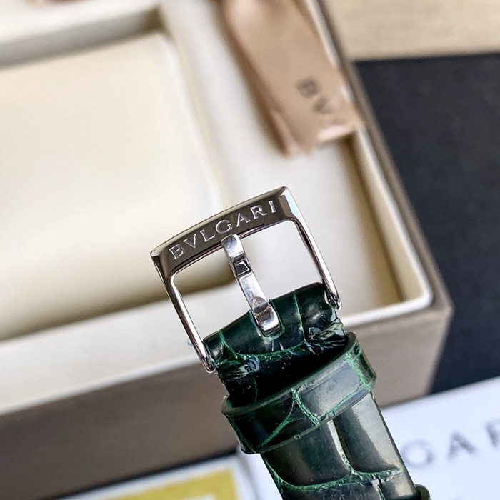 top-tier watch Bvlgari women's blue dial green strap LVCEA series quartzleather strap watch clasp picture