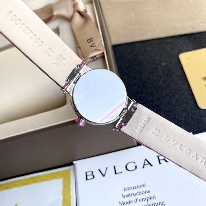Top-tier watch Bvlgari women's red plate and red strap LVCEA series quartz watch back cover picture