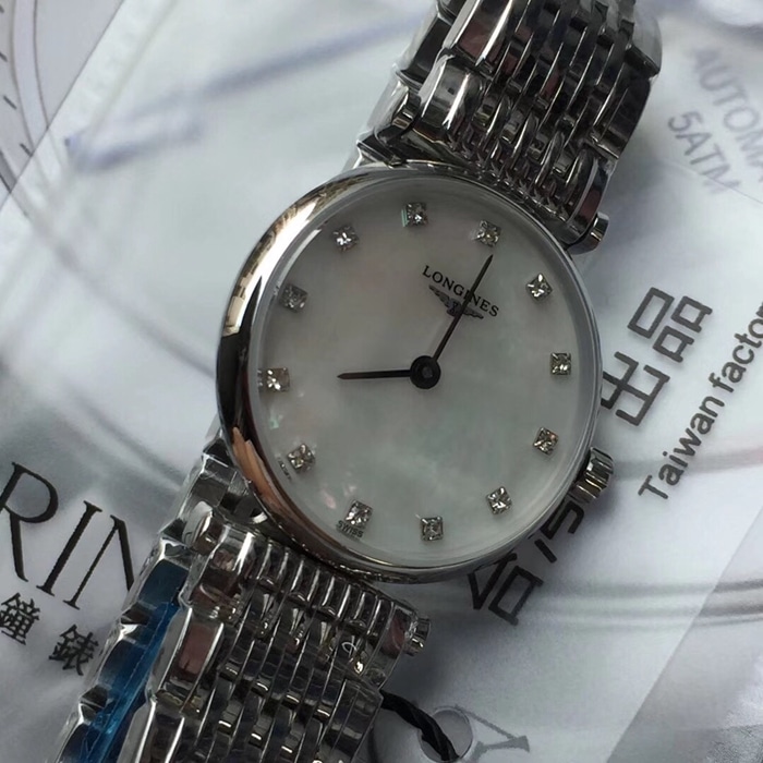 TW factory top-tier watch Longines women's white dialsteel bracelet Jialan series watch front view