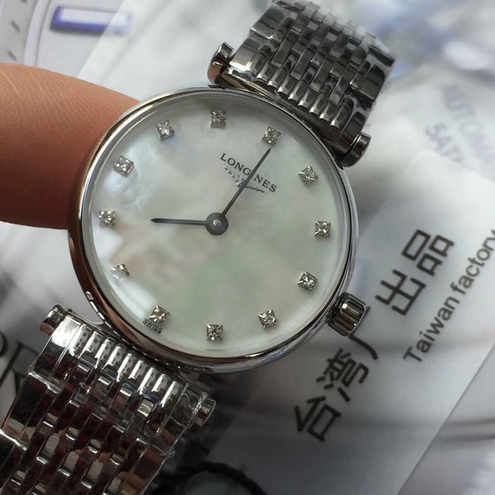 TW factory top-tier watch Longines women's white dialsteel bracelet Jialan series watch front view