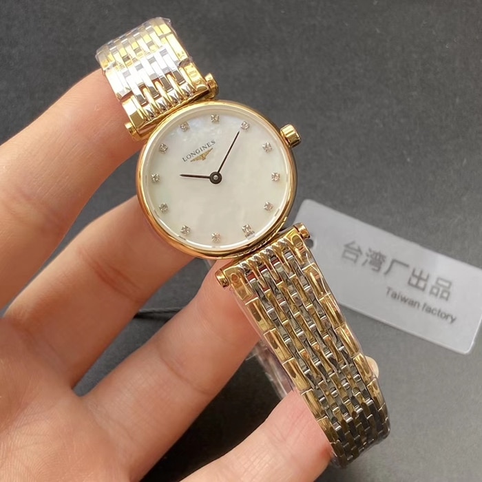 top-tier watch Longines couple watch white dial gold belt Jialan series quartz watch front view