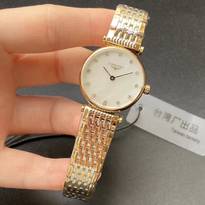 top-tier watch Longines couple watch white dial gold belt Jialan series quartz watch front view