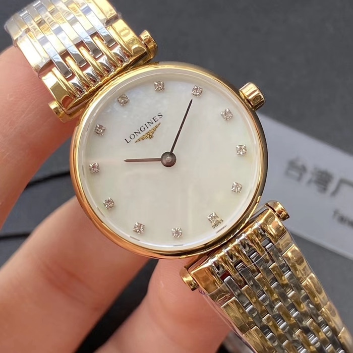 top-tier watch Longines couple watch white dial gold belt Jialan series quartz watch front view