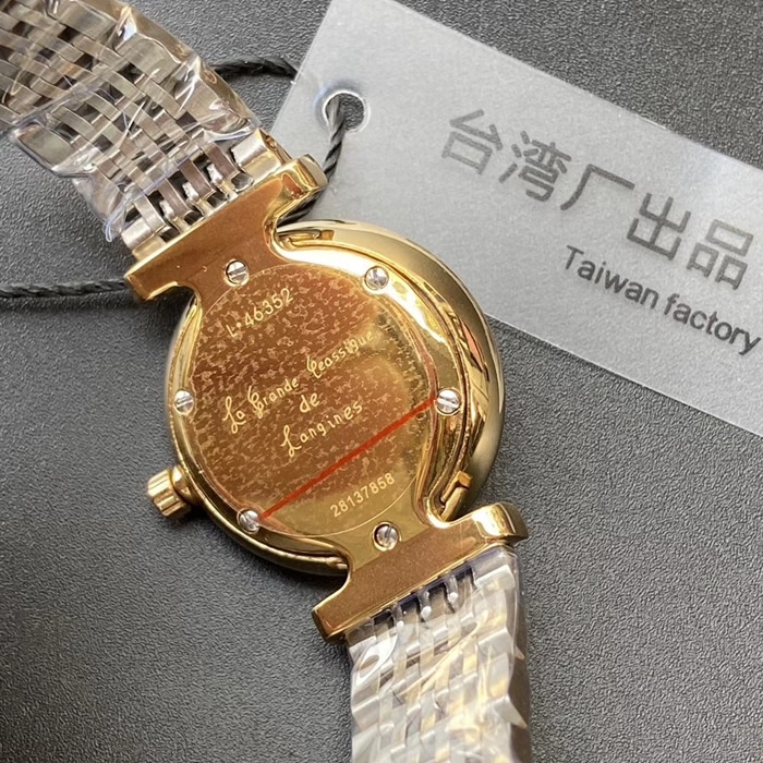 Top-tier watch Longines couple watch white dial gold belt Jialan series quartz watch back cover picture