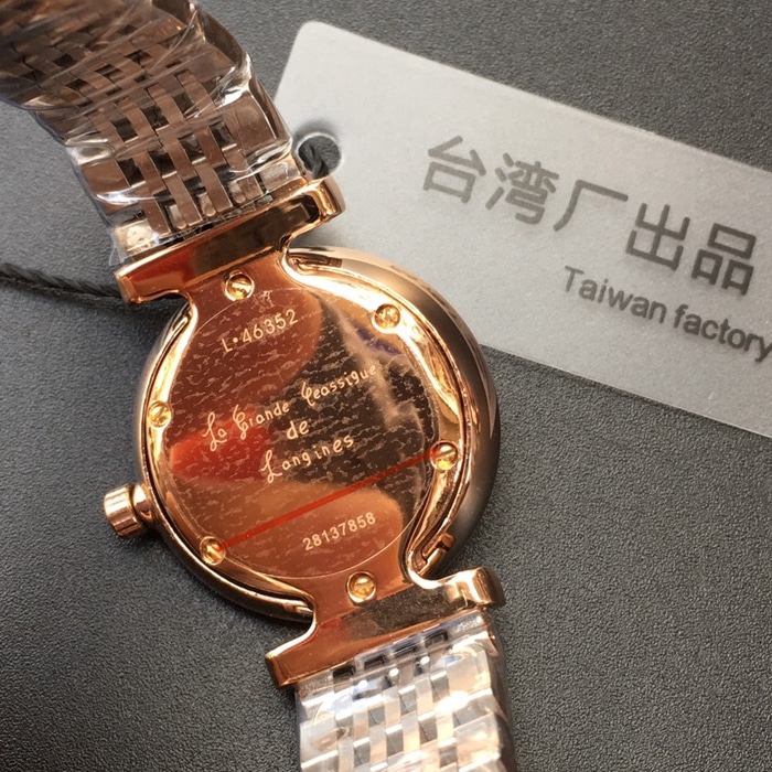 Top Longines women's rose gold with couple's matching watches, La Grande Classique de Longines quartz watch case back picture