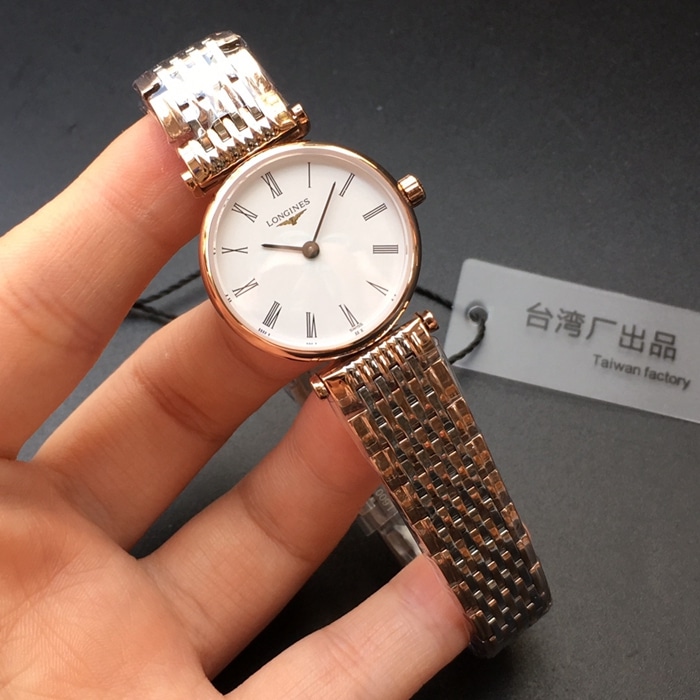 Top Longines women's rose gold with couple matching watches, La Grande Classique de Longines quartz watch, front view