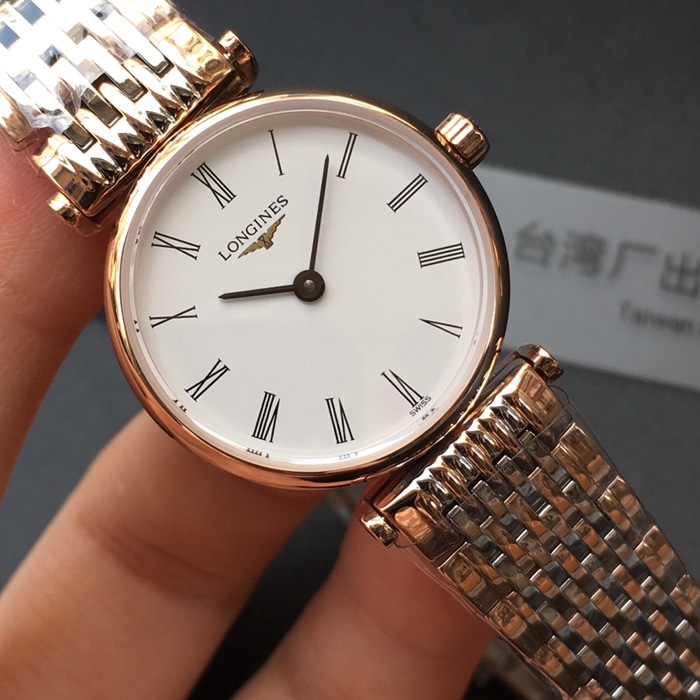 Top Longines women's rose gold with couple matching watches, La Grande Classique de Longines quartz watch, front view
