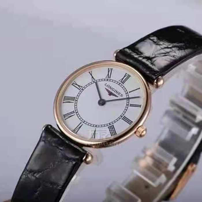 top-tier watch Longines couple watch white dial black belt Jialan series quartzleather strap watch front view