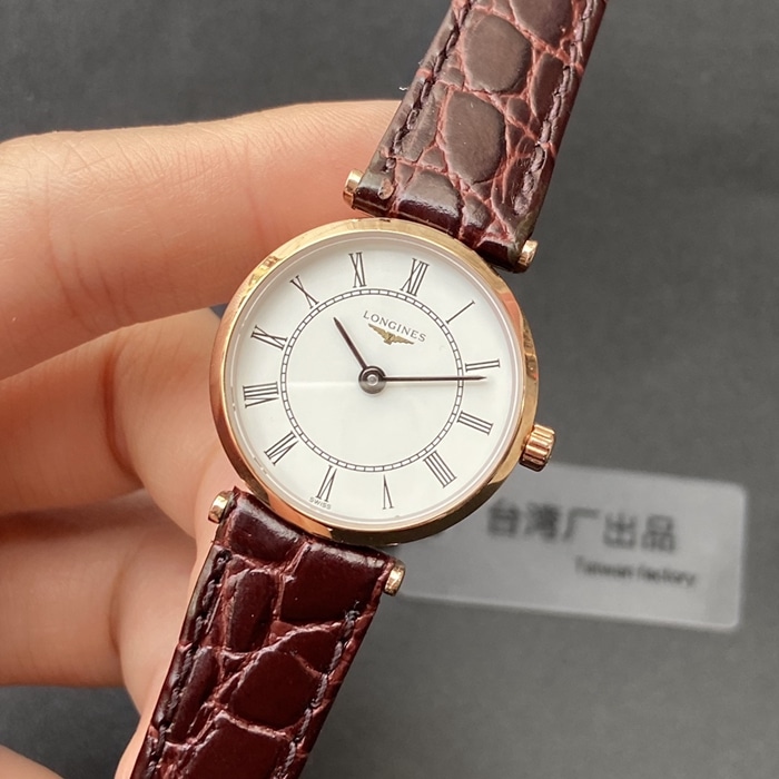 top-tier watch Longines couple watch white dial brown belt Jialan series leather strapquartz watch front view