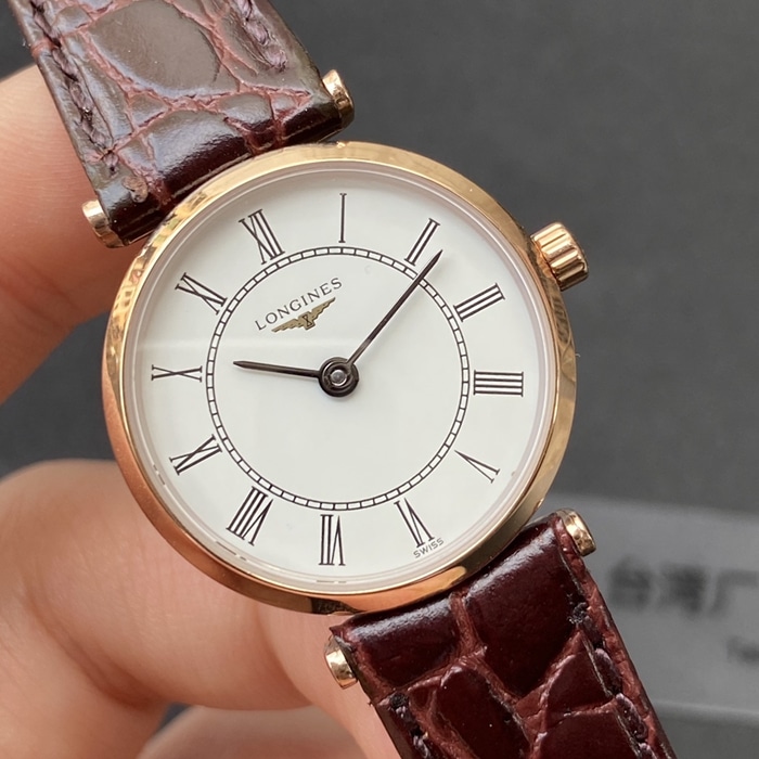 top-tier watch Longines couple watch white dial brown belt Jialan series leather strapquartz watch front view