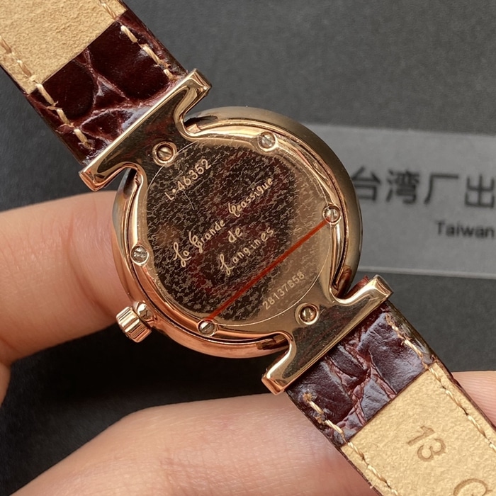Top-tier watch Longines couple watch white dial brown belt Jialan series leather strapquartz watch back cover picture