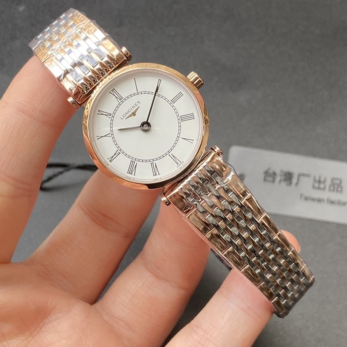 top-tier watch Longines couple watch white dial gold belt Jialan series quartz watch front view