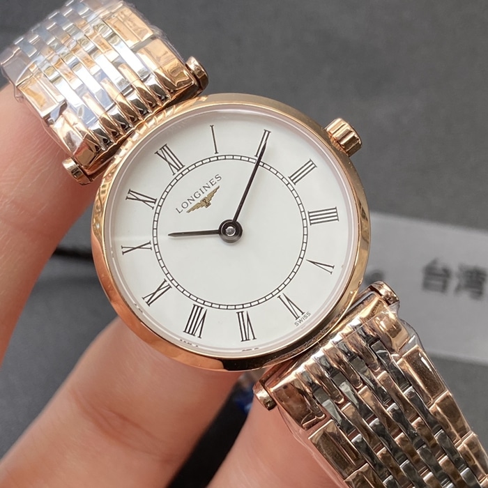 top-tier watch Longines couple watch white dial gold belt Jialan series quartz watch front view
