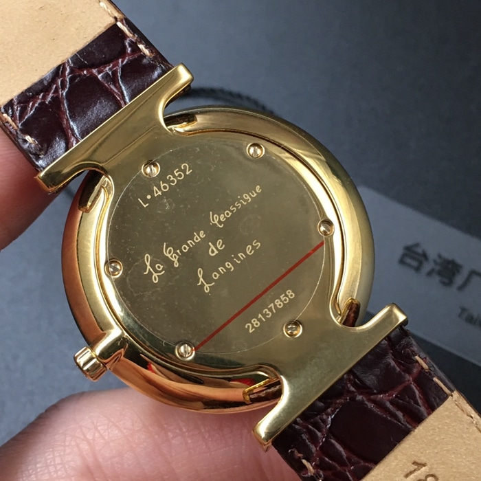 Top-tier watch Longines couple watch white dial black belt Jialan series quartzleather strap watch back cover picture