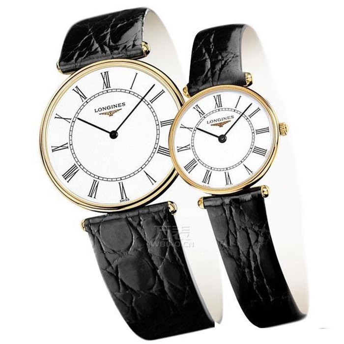 top-tier watch Longines couple watch white dial black belt Jialan series quartzleather strap watch front view