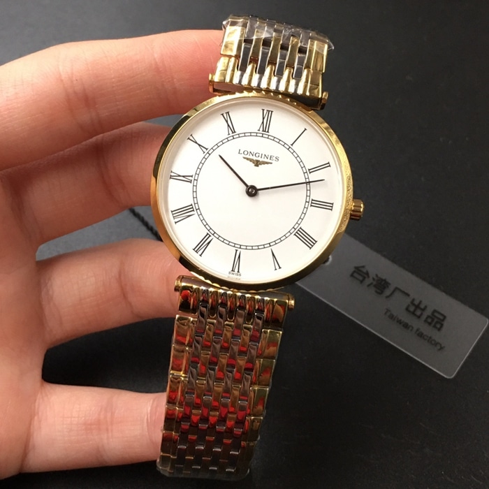 top-tier watch Longines couple white dial gold belt Jialan series steel braceletquartz watch front view