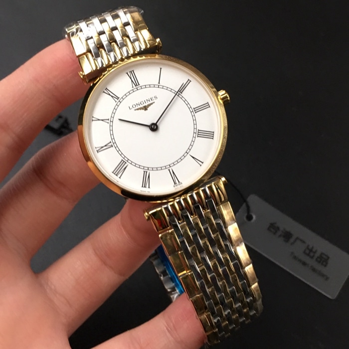 top-tier watch Longines couple white dial gold belt Jialan series steel braceletquartz watch front view