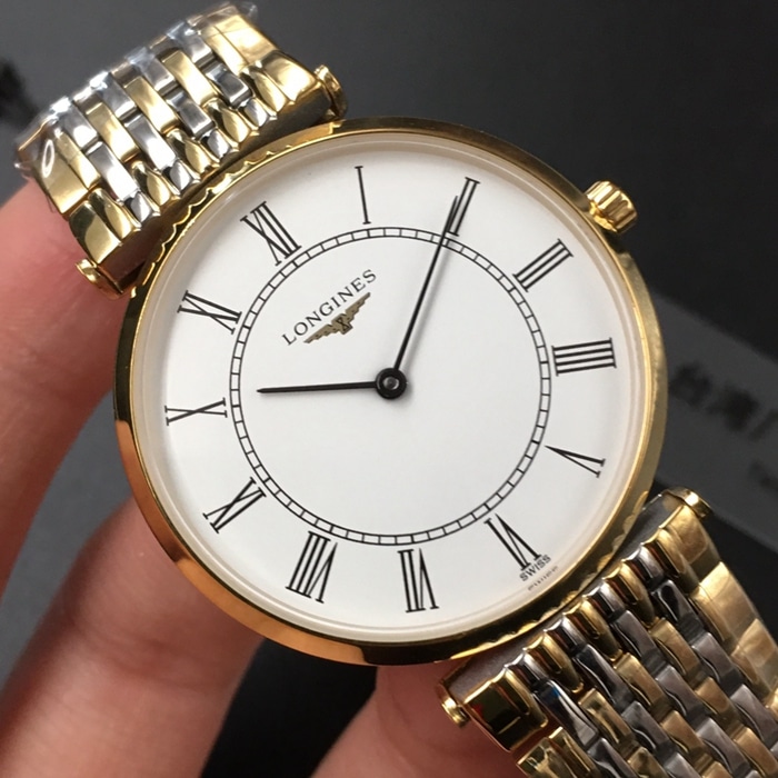 top-tier watch Longines couple white dial gold belt Jialan series steel braceletquartz watch front view