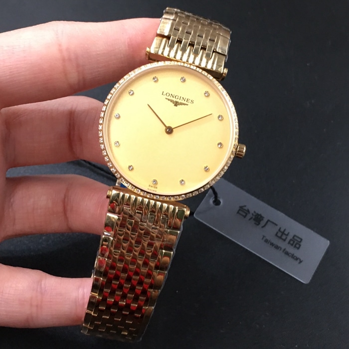 top-tier watch Longines couple watch gold plate gold belt Jialan series quartzsteel bracelet watch front view