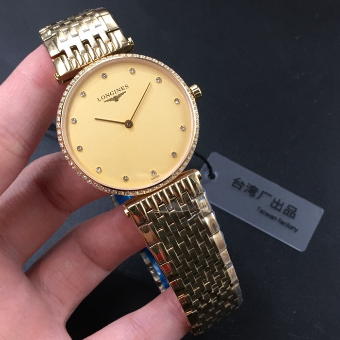 top-tier watch Longines couple watch gold plate gold belt Jialan series quartzsteel bracelet watch front view