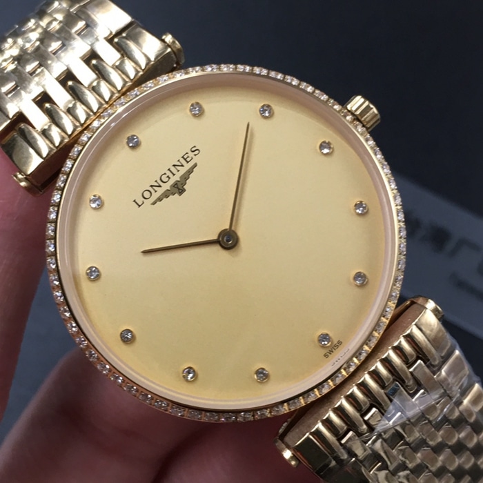 top-tier watch Longines couple watch gold plate gold belt Jialan series quartzsteel bracelet watch front view