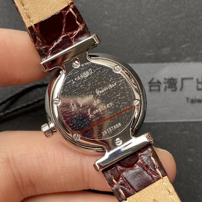 Top-tier watch Longines couple watch white dial brown belt Jialan series watch back cover picture