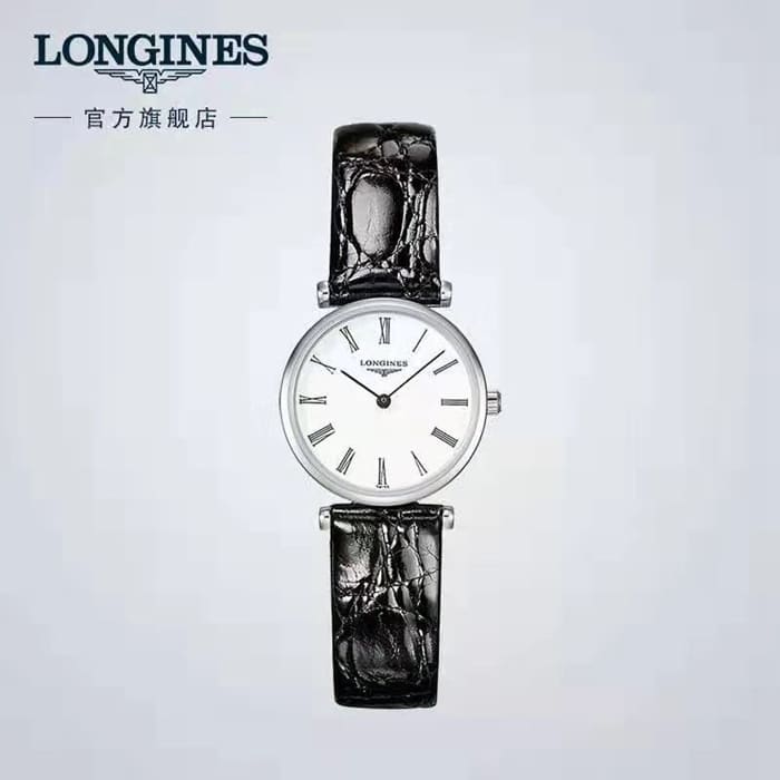 top-tier watch Longines couple watch white dial black belt ultra-thin Jialan series leather strap watch front view
