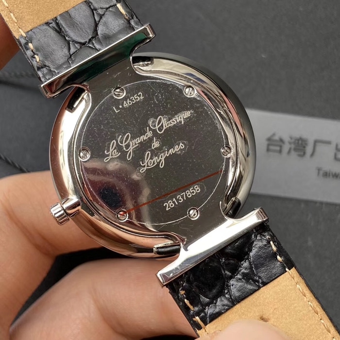 Top-tier watch Longines couple watch white dial blue belt elegant Jialan series quartzleather strap watch back cover picture